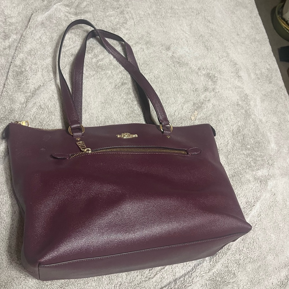 Coach Pebbled Leather Tote in Plum with Gold Hardware
